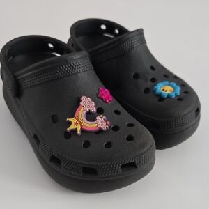 Girls Black Platform Crocs with Charms Sz 13C